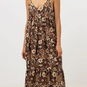 Rhythm Brown Floral Tiered Midi Dress